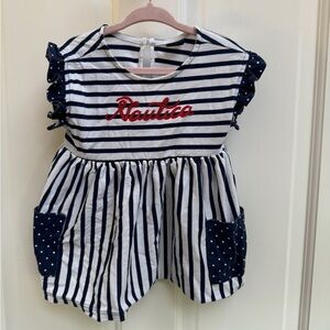 Nautica 3T Girls Red, White & Blue Patriotic Stripe Short Sleeve Top Blouse